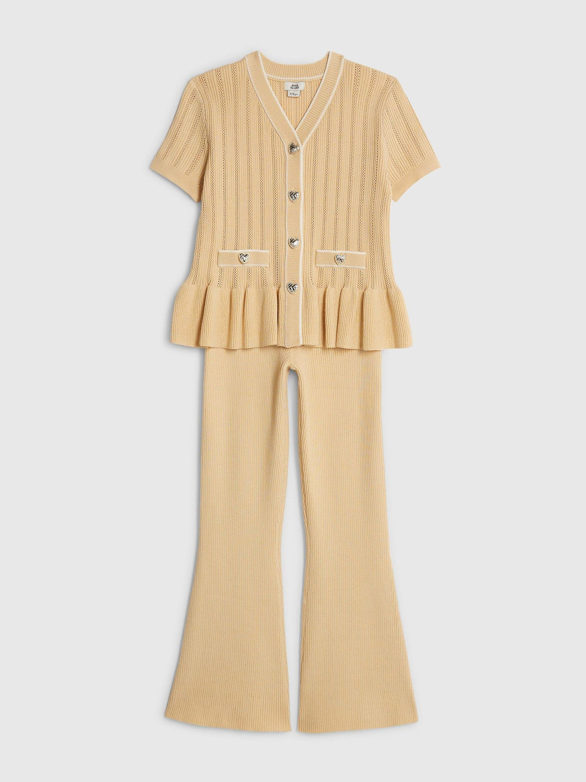 Dsiney Kidz - River Island Brown Knitted Peplum Cardigan & Kickflare Set image 3