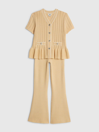 Dsiney Kidz - River Island Brown Knitted Peplum Cardigan & Kickflare Set image 3