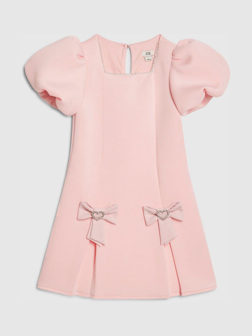 River Island Pink Puff Sleeve Scuba Bow Dress image 1