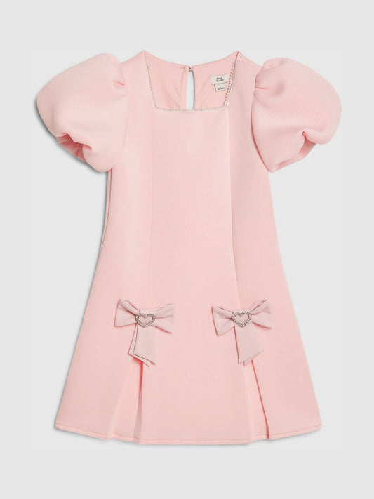 River Island Pink Puff Sleeve Scuba Bow Dress image 1