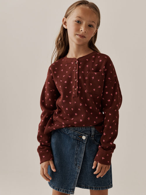 Burgundy Ditsy Waffle Henley Top (3-16yrs) - image 1