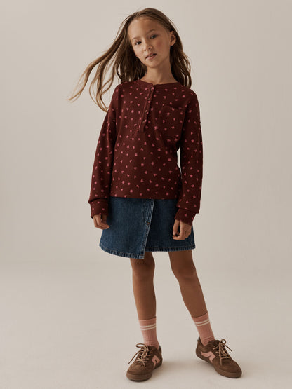 Burgundy Ditsy Waffle Henley Top (3-16yrs) - image 2