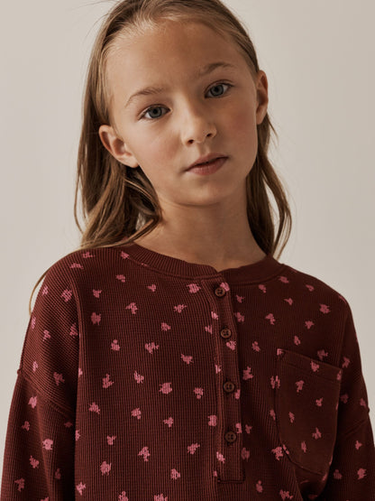Burgundy Ditsy Waffle Henley Top (3-16yrs) - image 4