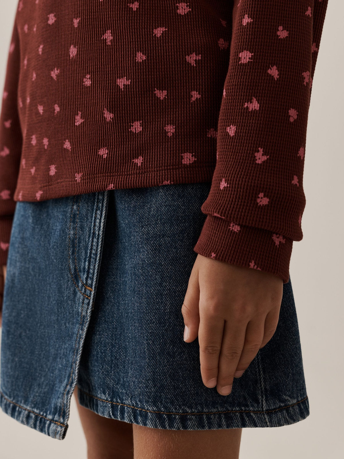 Burgundy Ditsy Waffle Henley Top (3-16yrs) - image 5