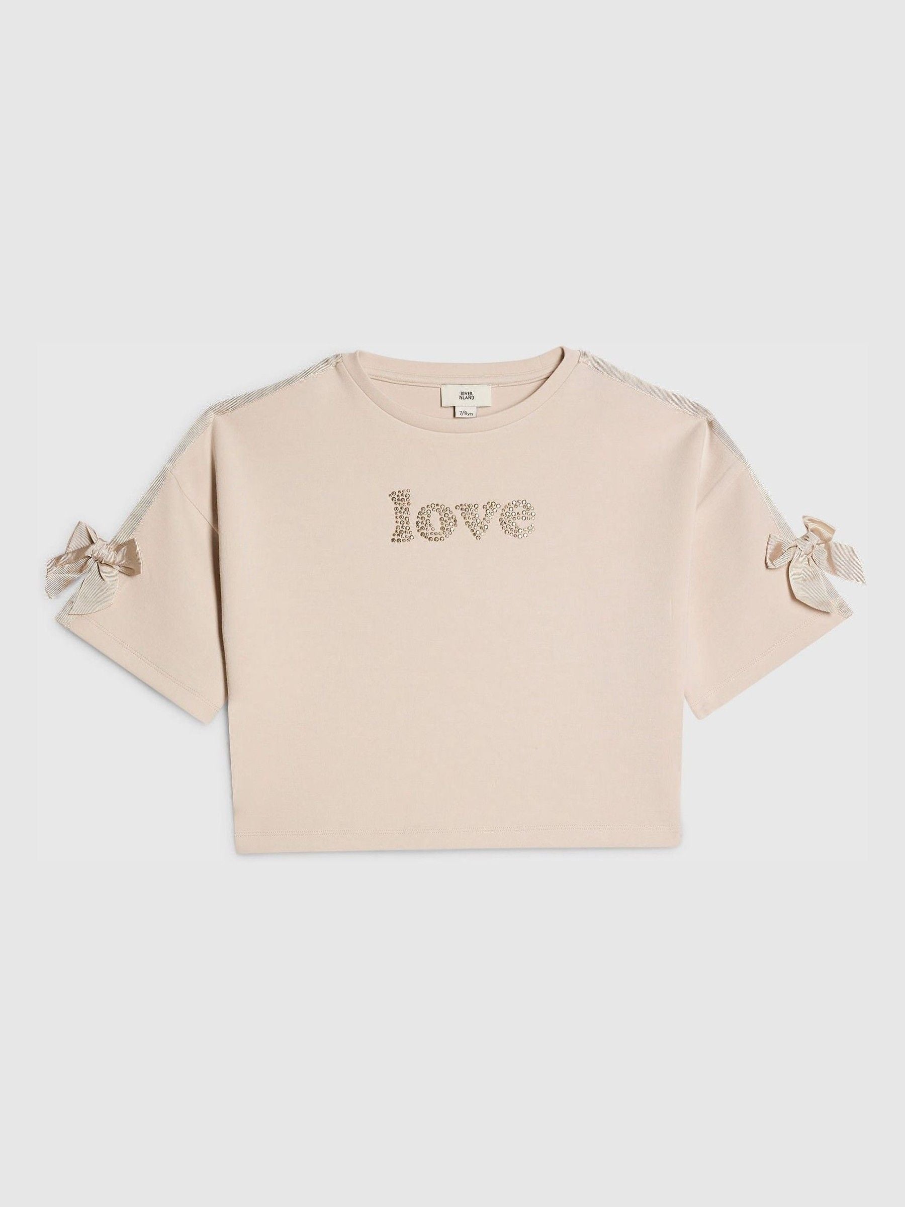 Dsiney Kidz - River Island Cream Premium Love Diamante T-Shirt image 1