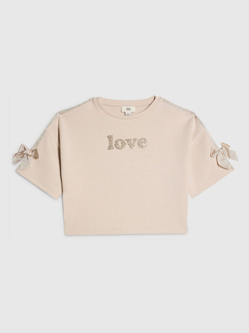 Dsiney Kidz - River Island Cream Premium Love Diamante T-Shirt image 1