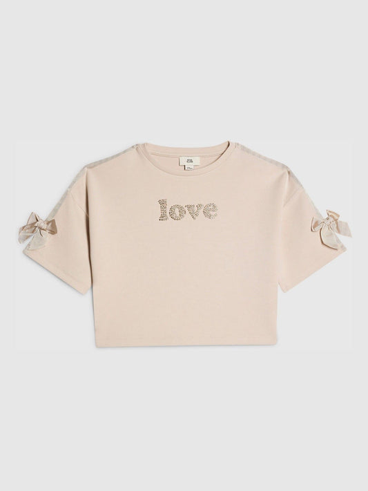 Dsiney Kidz - River Island Cream Premium Love Diamante T-Shirt image 1