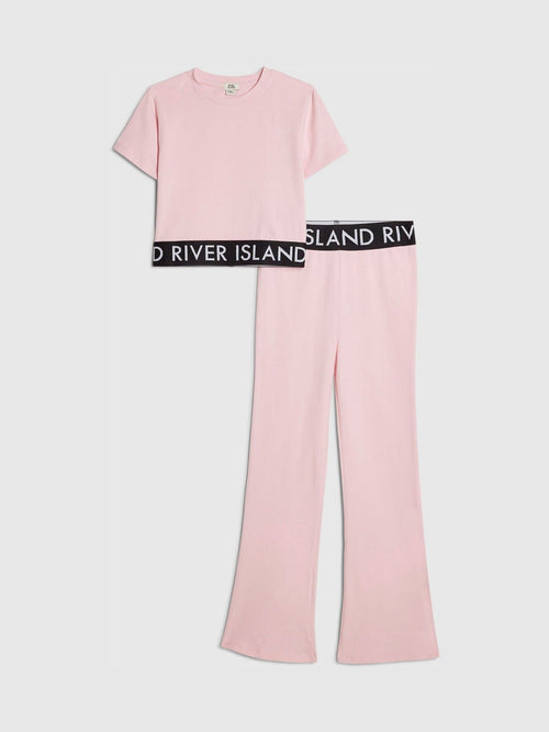Dsiney Kidz - River Island Pink Logo T-Shirt & Kickflare Set image 1