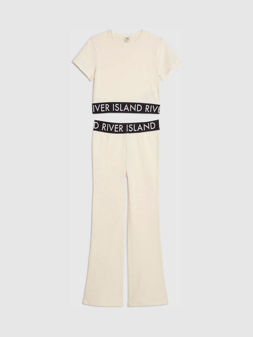 Dsiney Kidz - River Island Cream Logo T-Shirt & Kickflare Set image 1