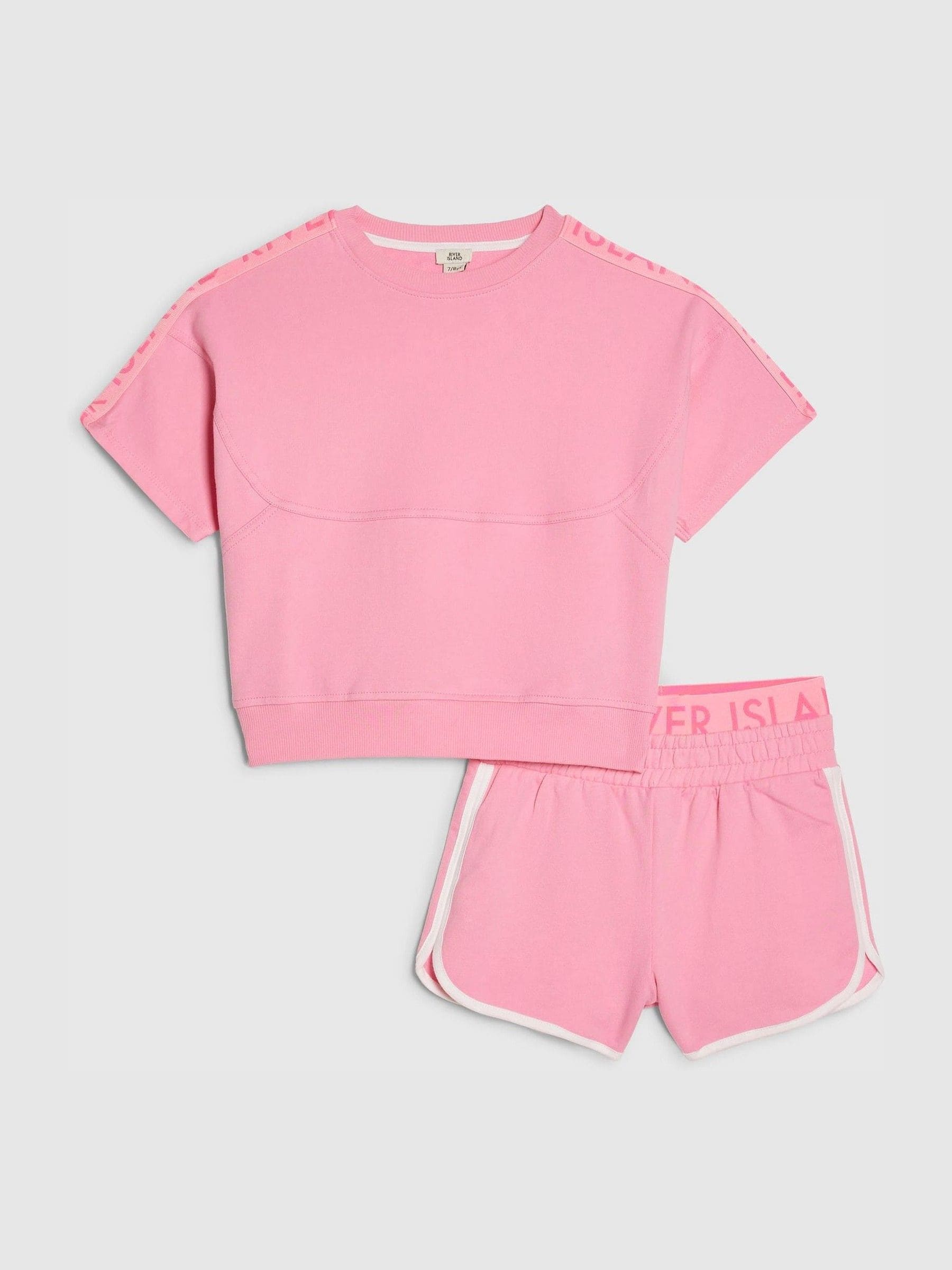 Dsiney Kidz - River Island Pink Logo T-Shirt & Runner Short Set image 1