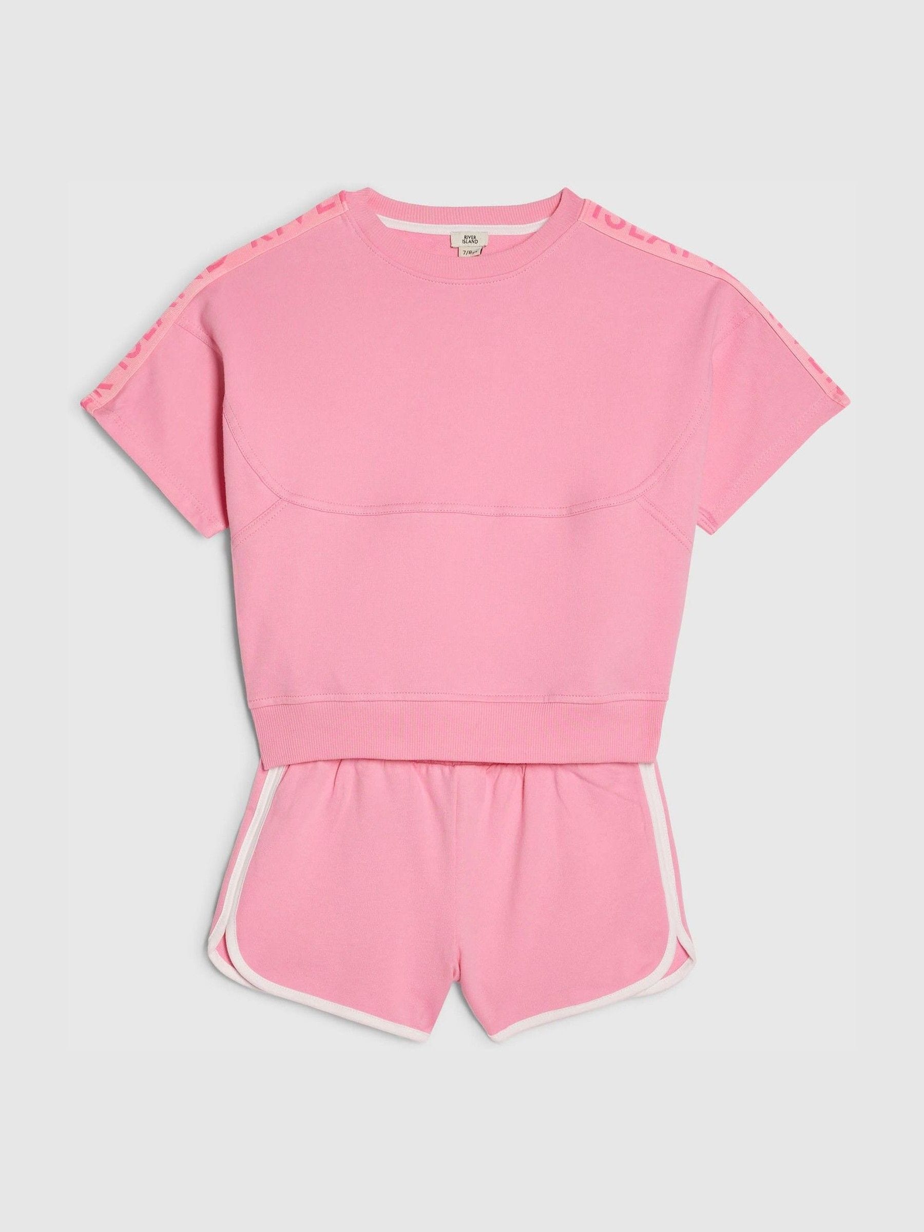 Dsiney Kidz - River Island Pink Logo T-Shirt & Runner Short Set image 3