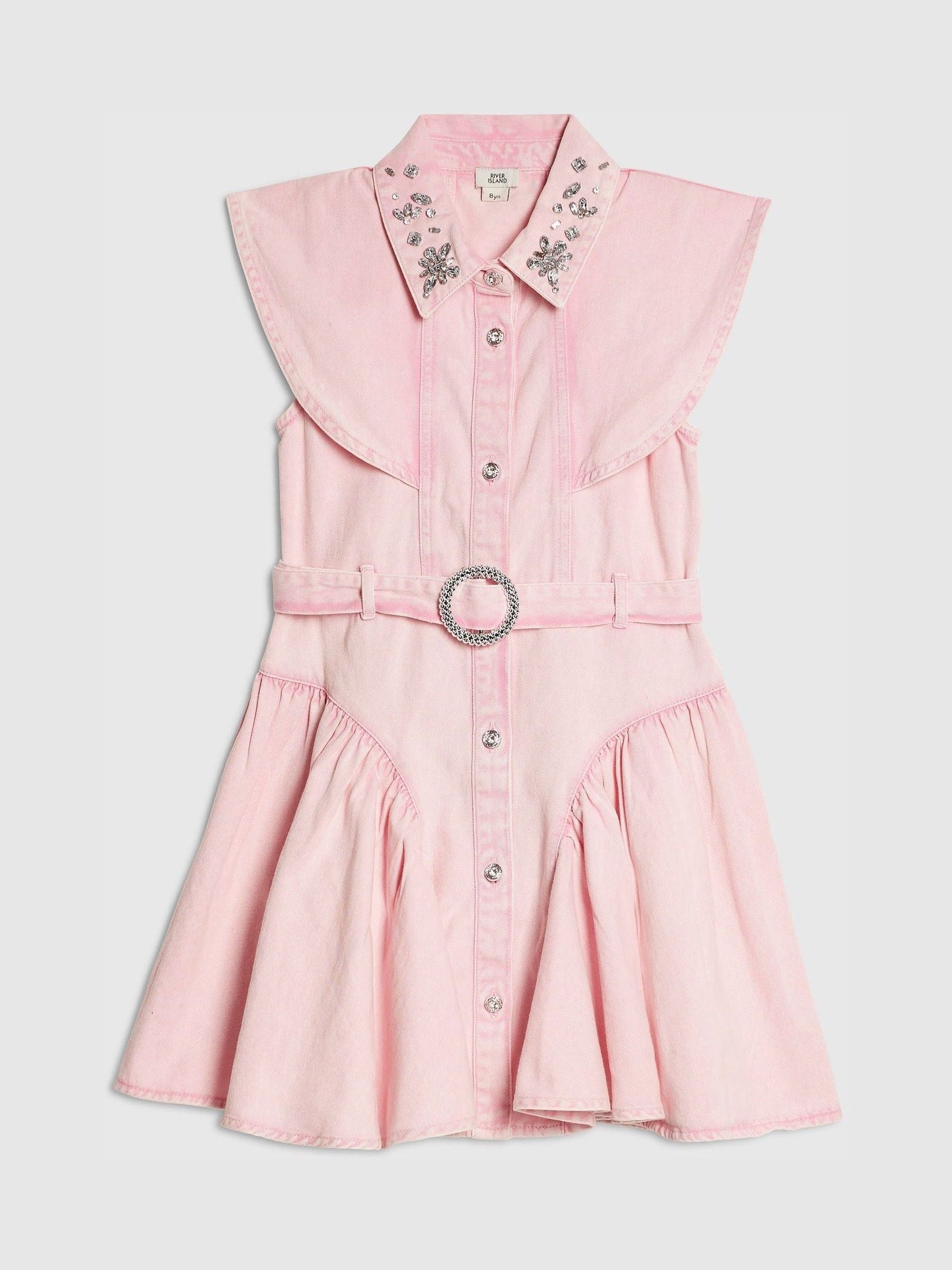 River Island Pink Denim Prom Shirt Dress image 1