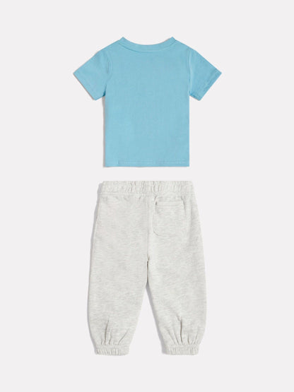 New Balance Blue Colourblock T-Shirt & Joggers Set image 2