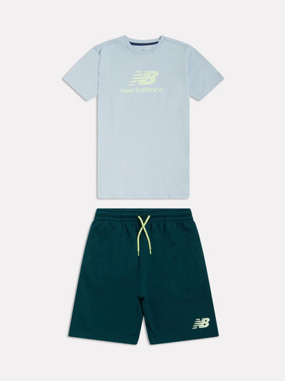 Dsiney Kidz - New Balance Stone Blue Stacked Logo T-Shirt & Shorts Set image 1