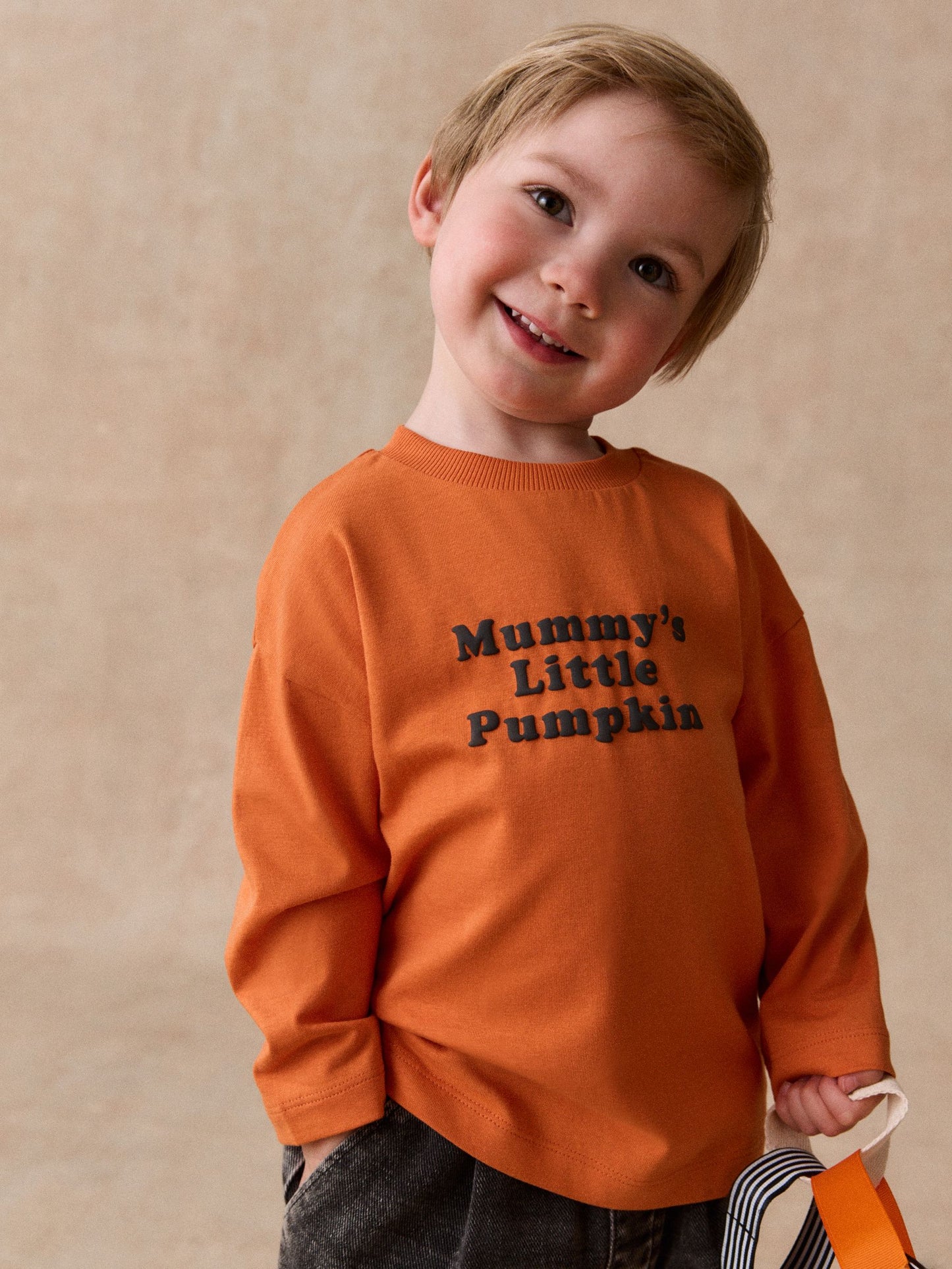 Dsiney Kidz - Orange Halloween Mummy's Little Pumpkin Slogan Long Sleeve Back Graphic T-Shirt (3mths-7yrs) image 1