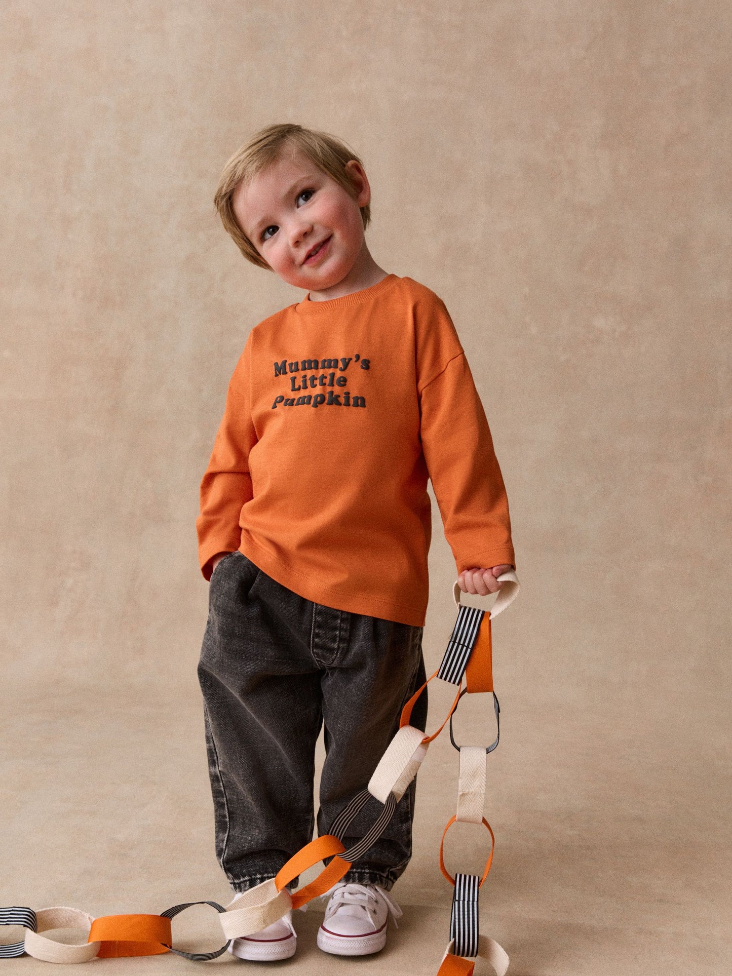 Dsiney Kidz - Orange Halloween Mummy's Little Pumpkin Slogan Long Sleeve Back Graphic T-Shirt (3mths-7yrs) image 2