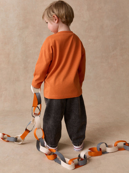 Dsiney Kidz - Orange Halloween Mummy's Little Pumpkin Slogan Long Sleeve Back Graphic T-Shirt (3mths-7yrs) image 3
