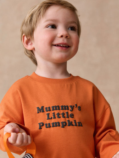 Dsiney Kidz - Orange Halloween Mummy's Little Pumpkin Slogan Long Sleeve Back Graphic T-Shirt (3mths-7yrs) image 5