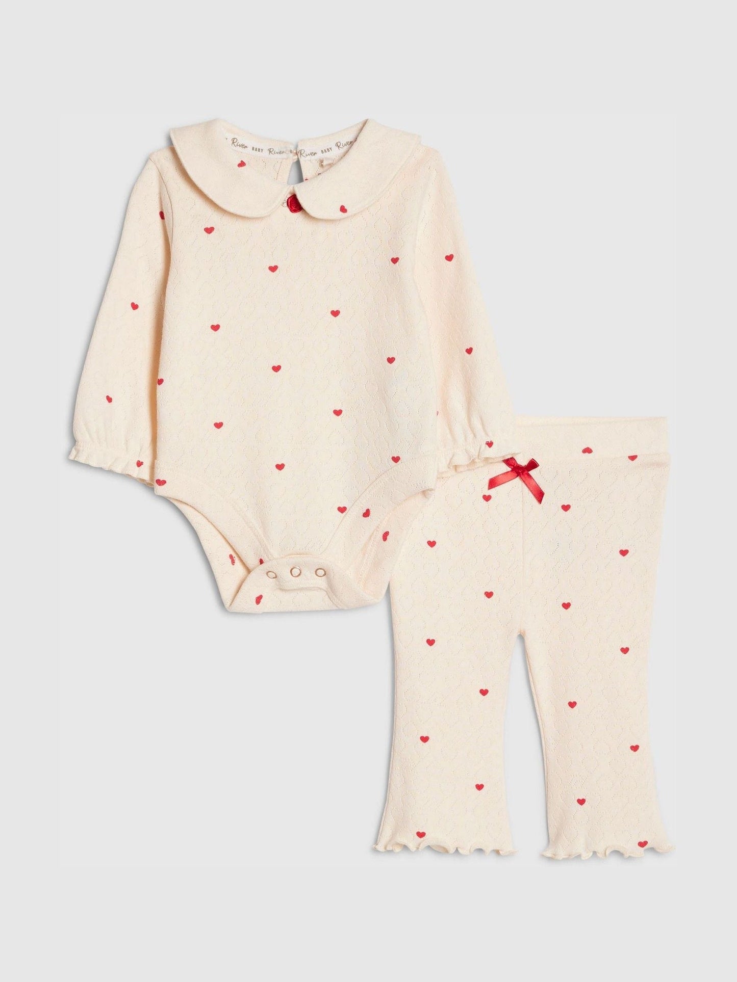 River Island Cream Heart Rib Bodysuit & Legging Set image 1