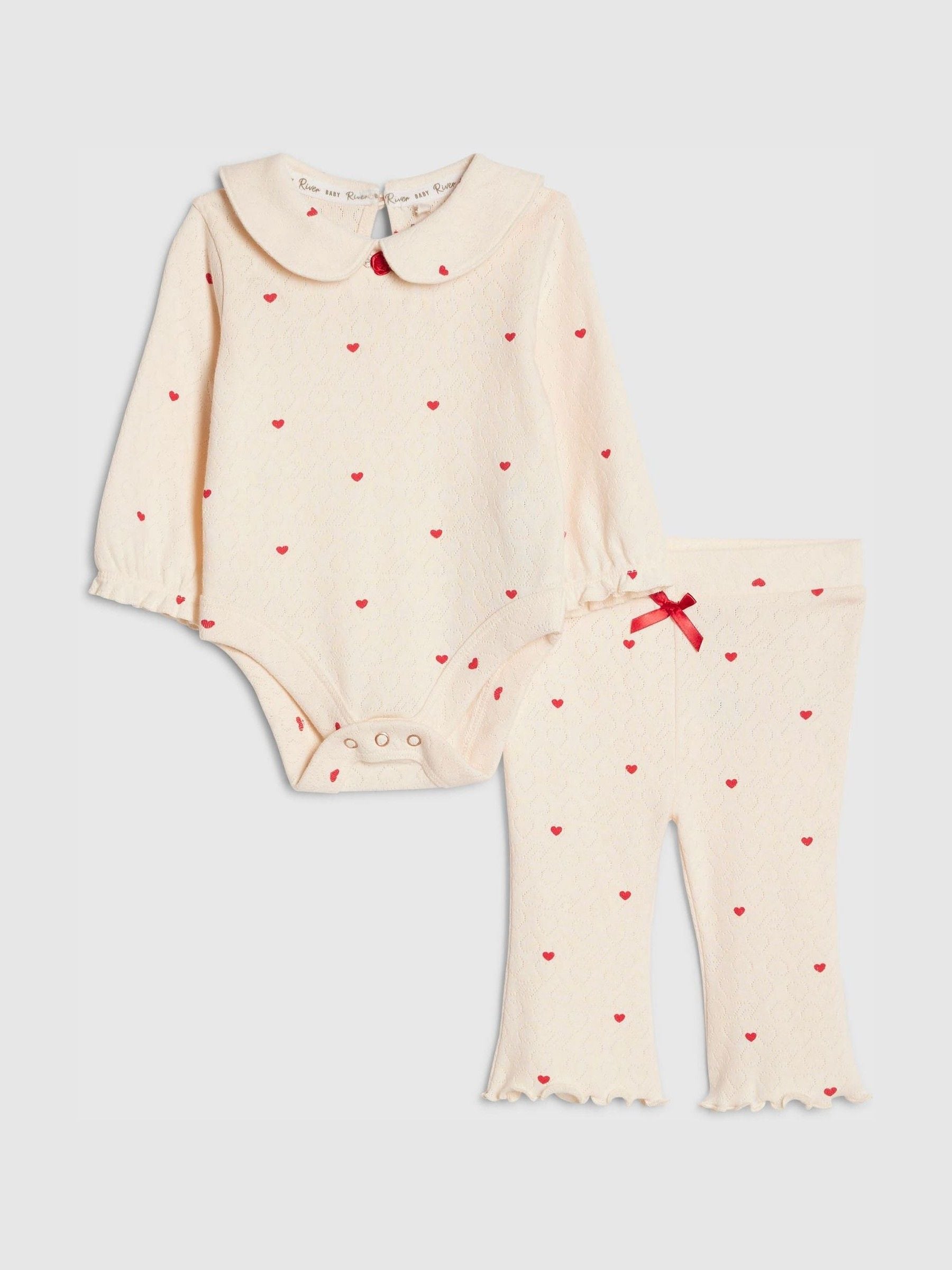 River Island Cream Heart Rib Bodysuit & Legging Set image 1