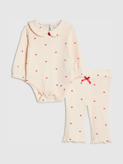 River Island Cream Heart Rib Bodysuit & Legging Set image 1