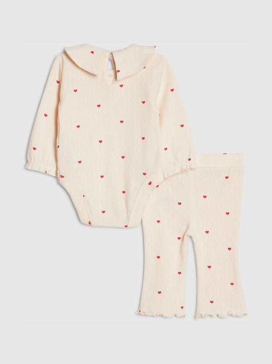 River Island Cream Heart Rib Bodysuit & Legging Set image 2