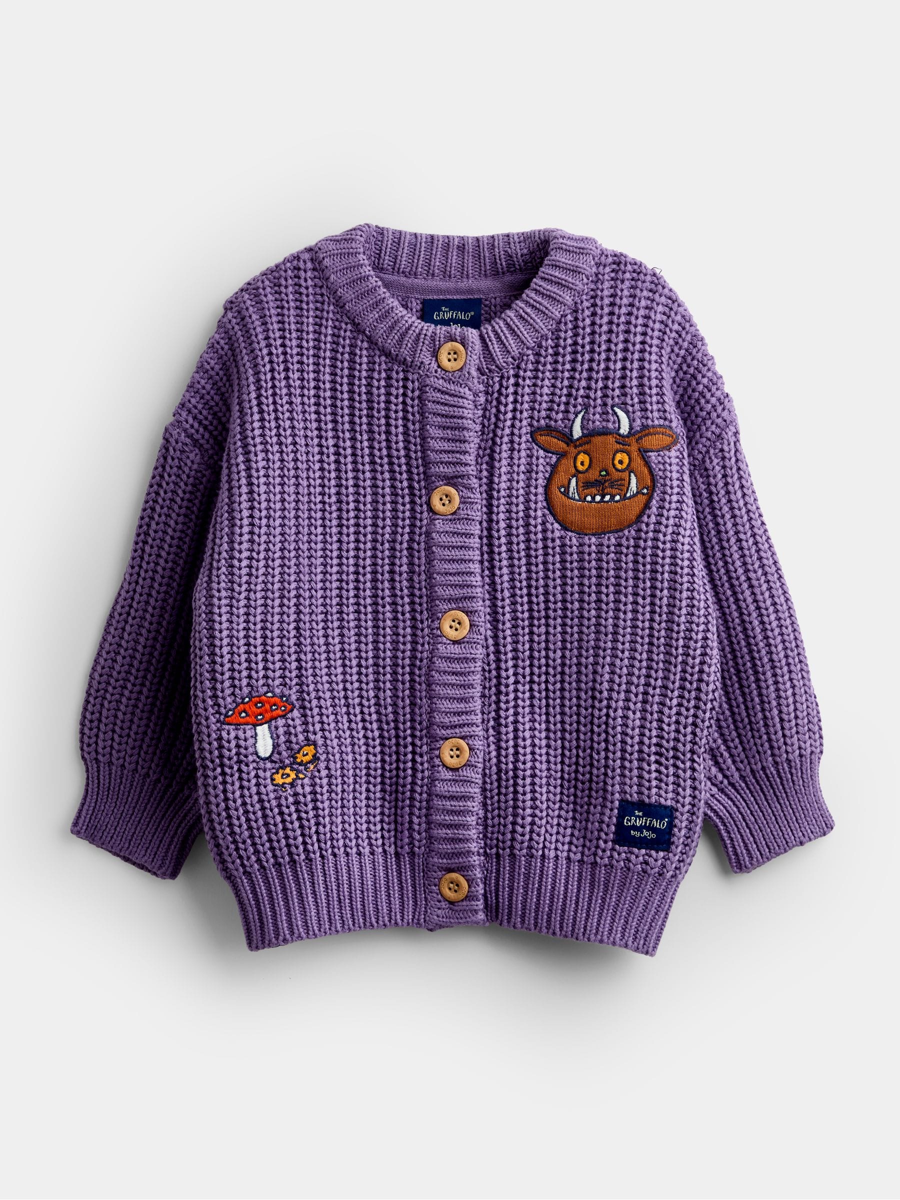Dsiney Kidz - JoJo Maman Bébé Dusky Purple The Gruffalo Scene Appliqué Cardigan image 1