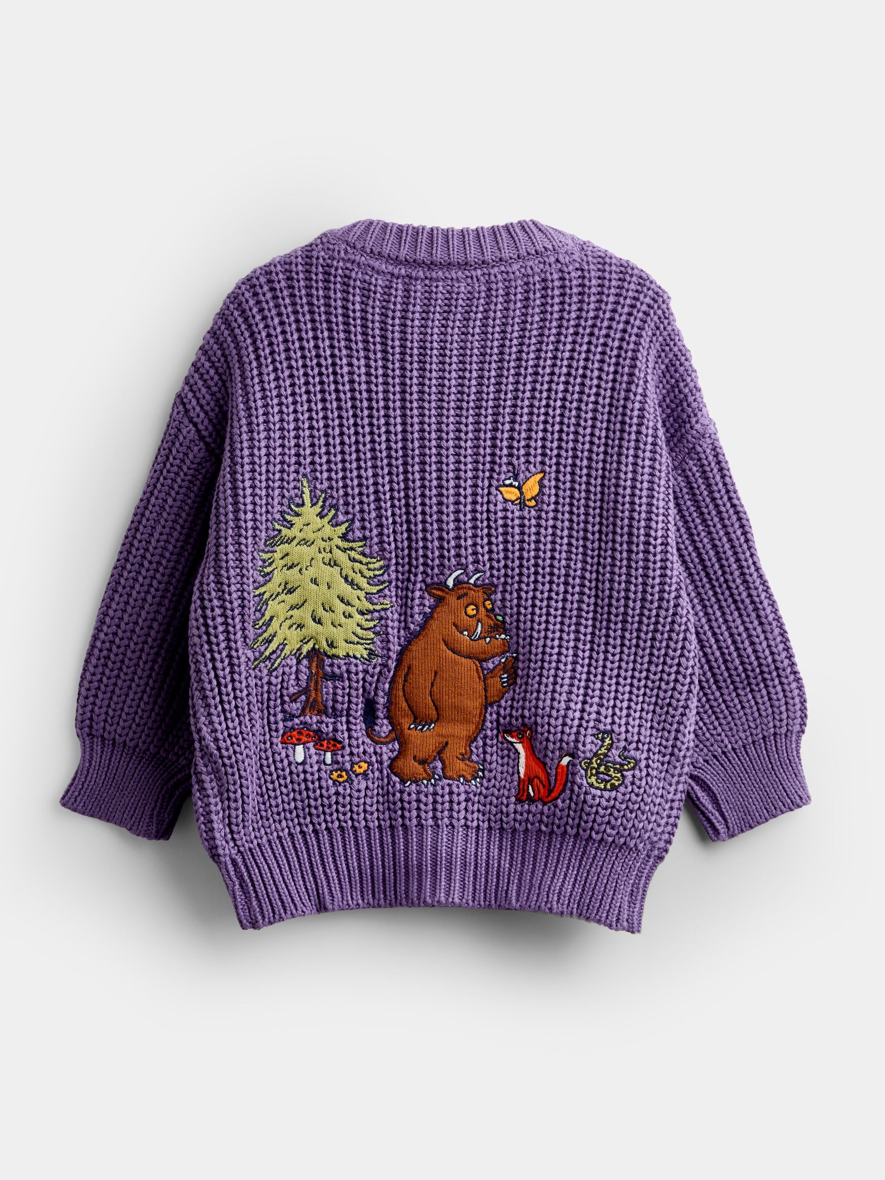 Dsiney Kidz - JoJo Maman Bébé Dusky Purple The Gruffalo Scene Appliqué Cardigan image 2