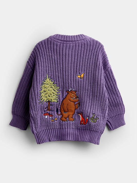 Dsiney Kidz - JoJo Maman Bébé Dusky Purple The Gruffalo Scene Appliqué Cardigan image 2