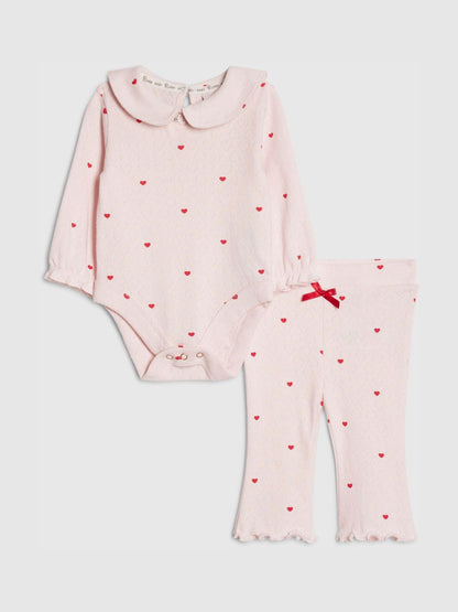 River Island Pink Heart Rib Bodysuit & Legging Set image 1