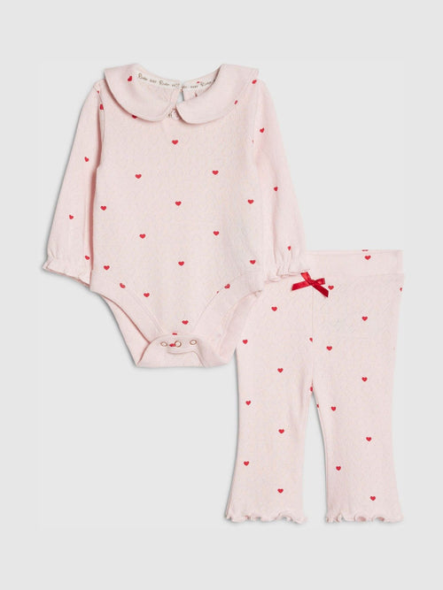 River Island Pink Heart Rib Bodysuit & Legging Set image 1