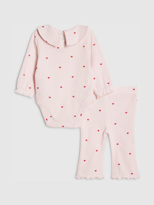 River Island Pink Heart Rib Bodysuit & Legging Set image 2