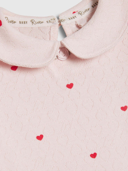 River Island Pink Heart Rib Bodysuit & Legging Set image 3