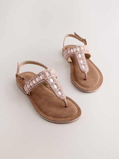 Rose Gold Toe Thong Embellished Sandals image 1