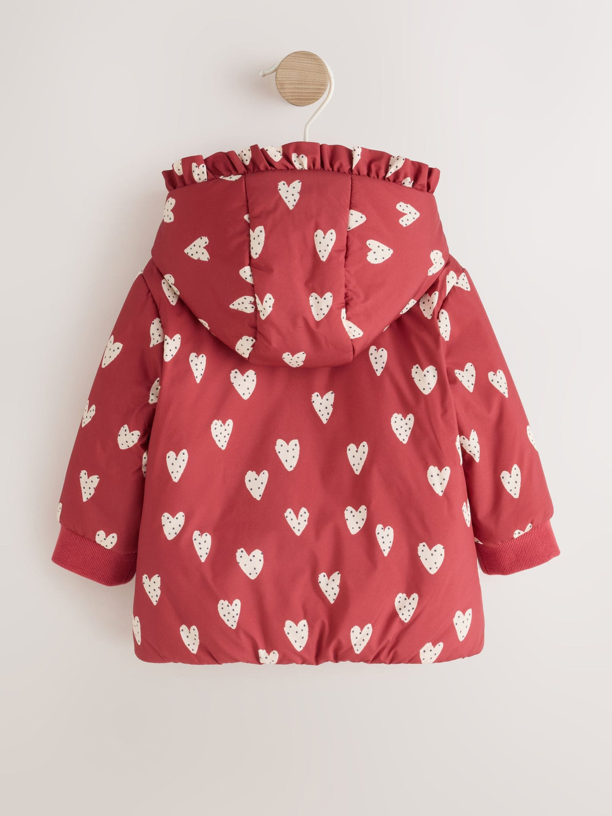 Red and White Heart Printed Hooded Padded Baby Jacket (0mths-2yrs) - image 2