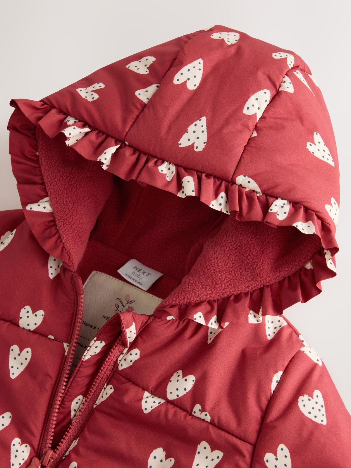 Red and White Heart Printed Hooded Padded Baby Jacket (0mths-2yrs) - image 3