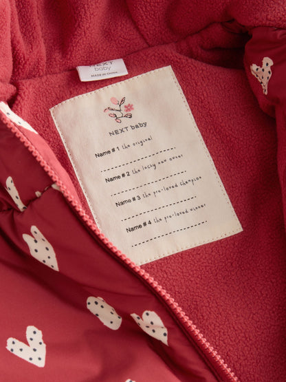 Red and White Heart Printed Hooded Padded Baby Jacket (0mths-2yrs) - image 5