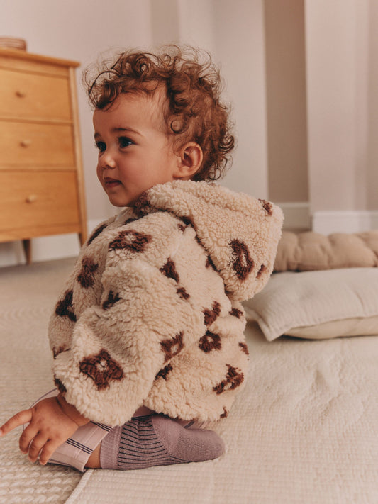 Dsiney Kidz - Neutral and Chocolate Floral Borg Baby Zip Thru Jacket (0mths-2yrs) image 1