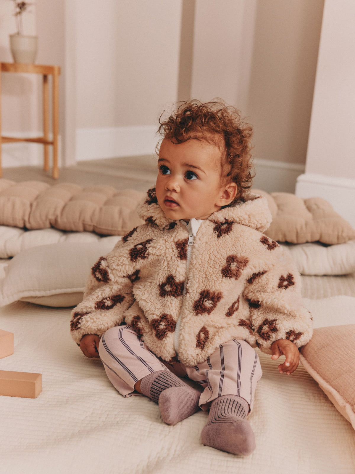 Dsiney Kidz - Neutral and Chocolate Floral Borg Baby Zip Thru Jacket (0mths-2yrs) image 2