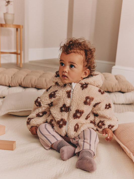 Dsiney Kidz - Neutral and Chocolate Floral Borg Baby Zip Thru Jacket (0mths-2yrs) image 2