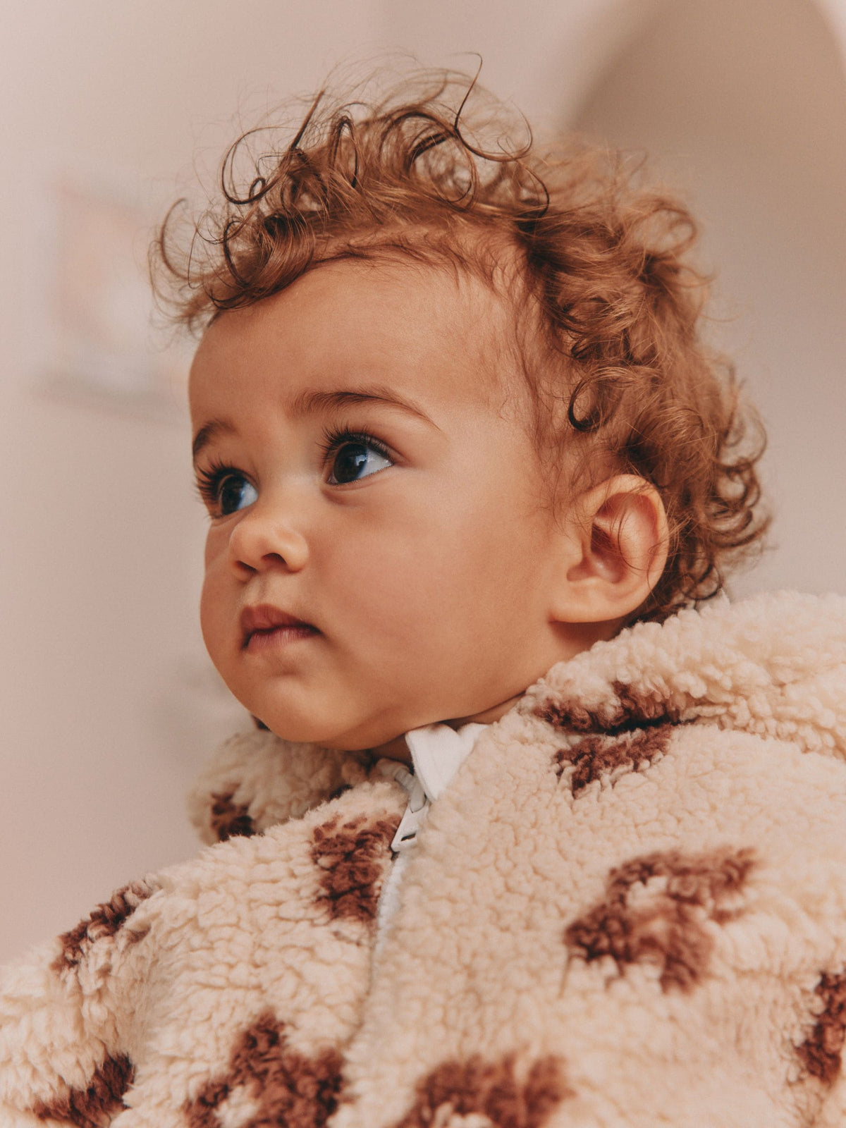 Dsiney Kidz - Neutral and Chocolate Floral Borg Baby Zip Thru Jacket (0mths-2yrs) image 3