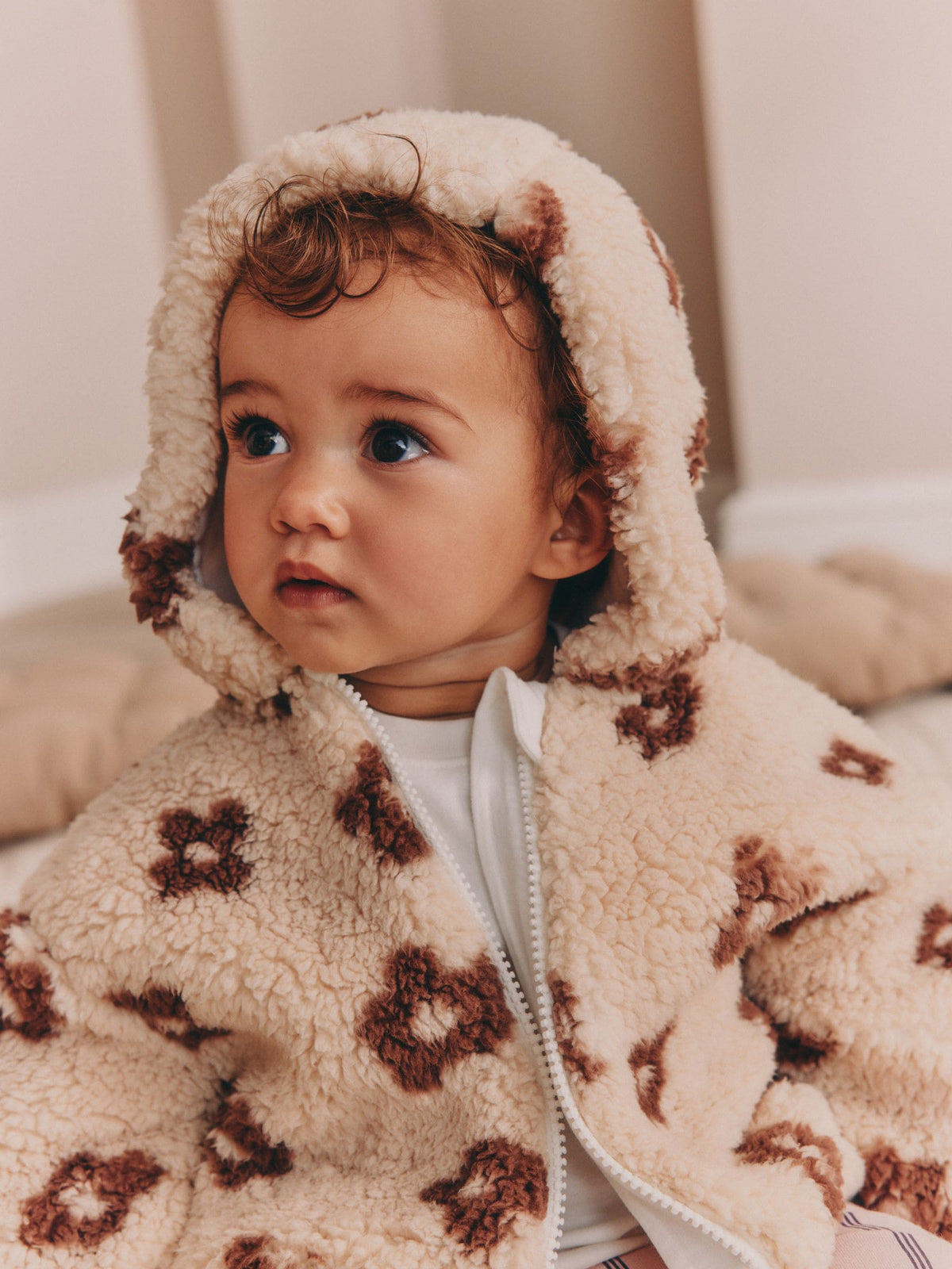 Dsiney Kidz - Neutral and Chocolate Floral Borg Baby Zip Thru Jacket (0mths-2yrs) image 4
