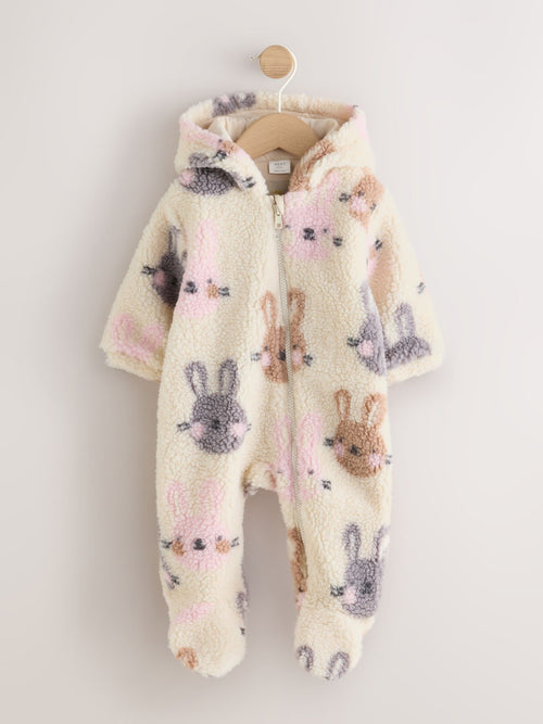 Dsiney Kidz - Ecru Bunny All Over Print Borg Hooded Baby All-In-One (0mths-2yrs) image 1