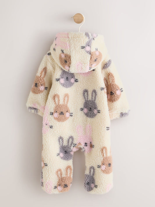Dsiney Kidz - Ecru Bunny All Over Print Borg Hooded Baby All-In-One (0mths-2yrs) image 2
