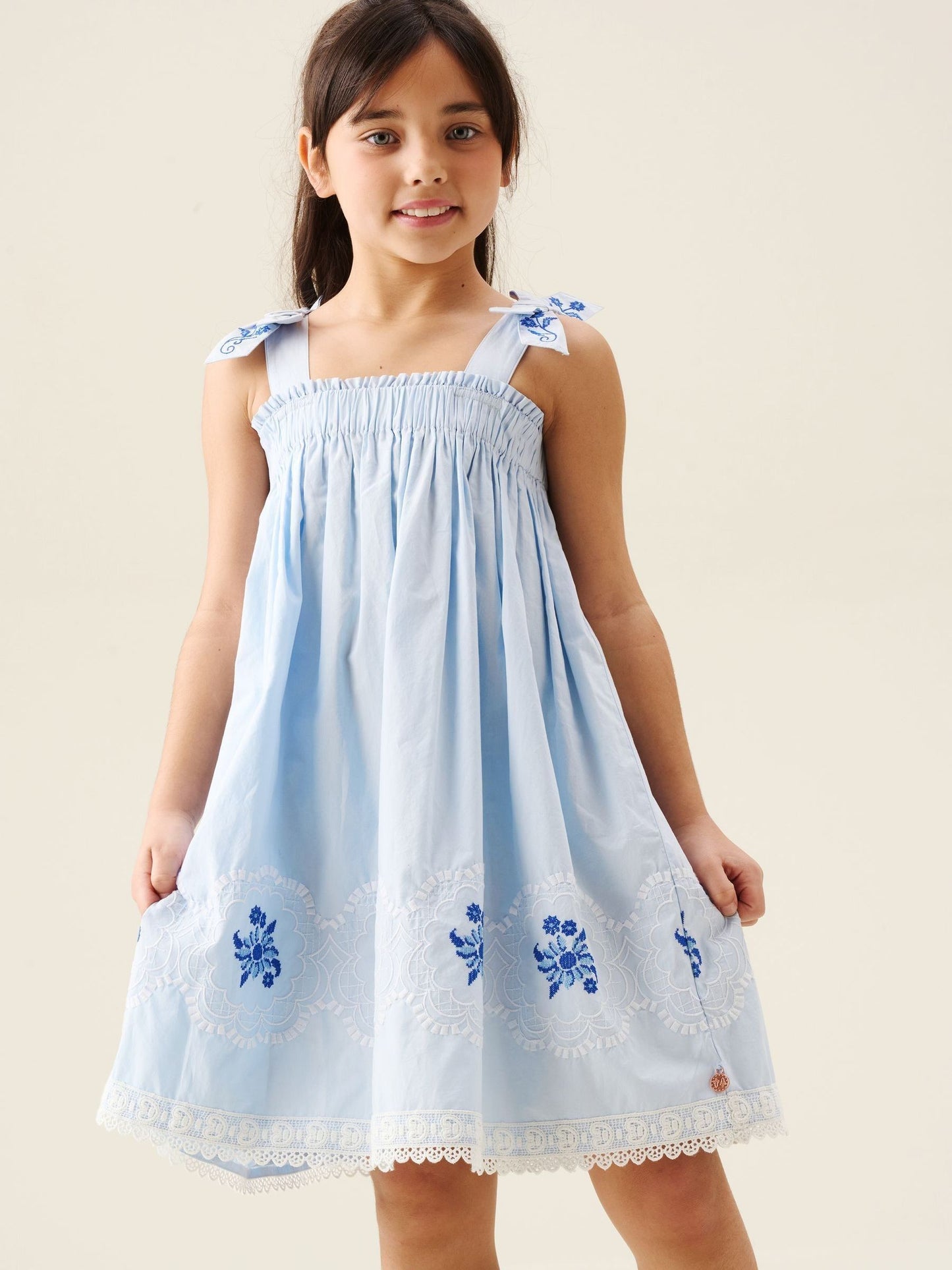 Angel & Rocket Blue Aliy Tie Shouder Embroidered Dress image 3