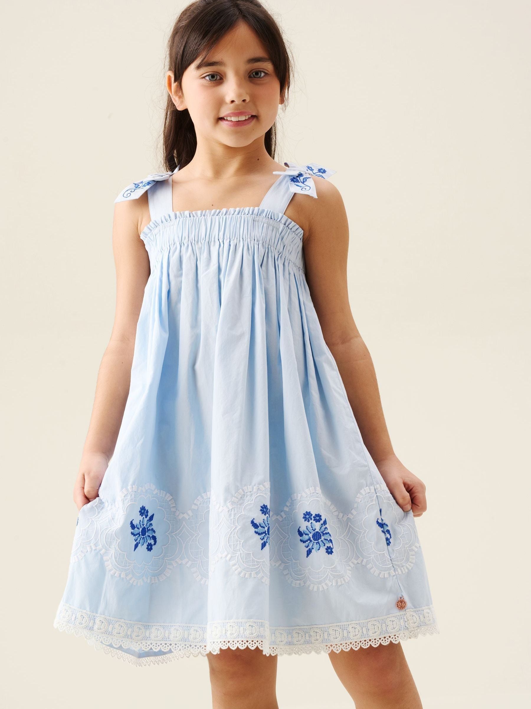 Angel & Rocket Blue Aliy Tie Shouder Embroidered Dress image 3