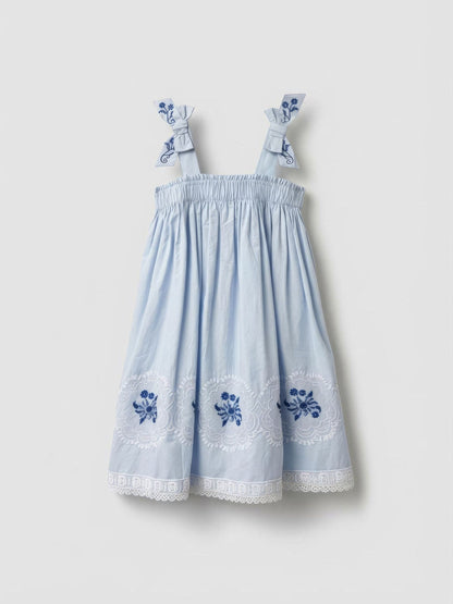 Angel & Rocket Blue Aliy Tie Shouder Embroidered Dress image 5