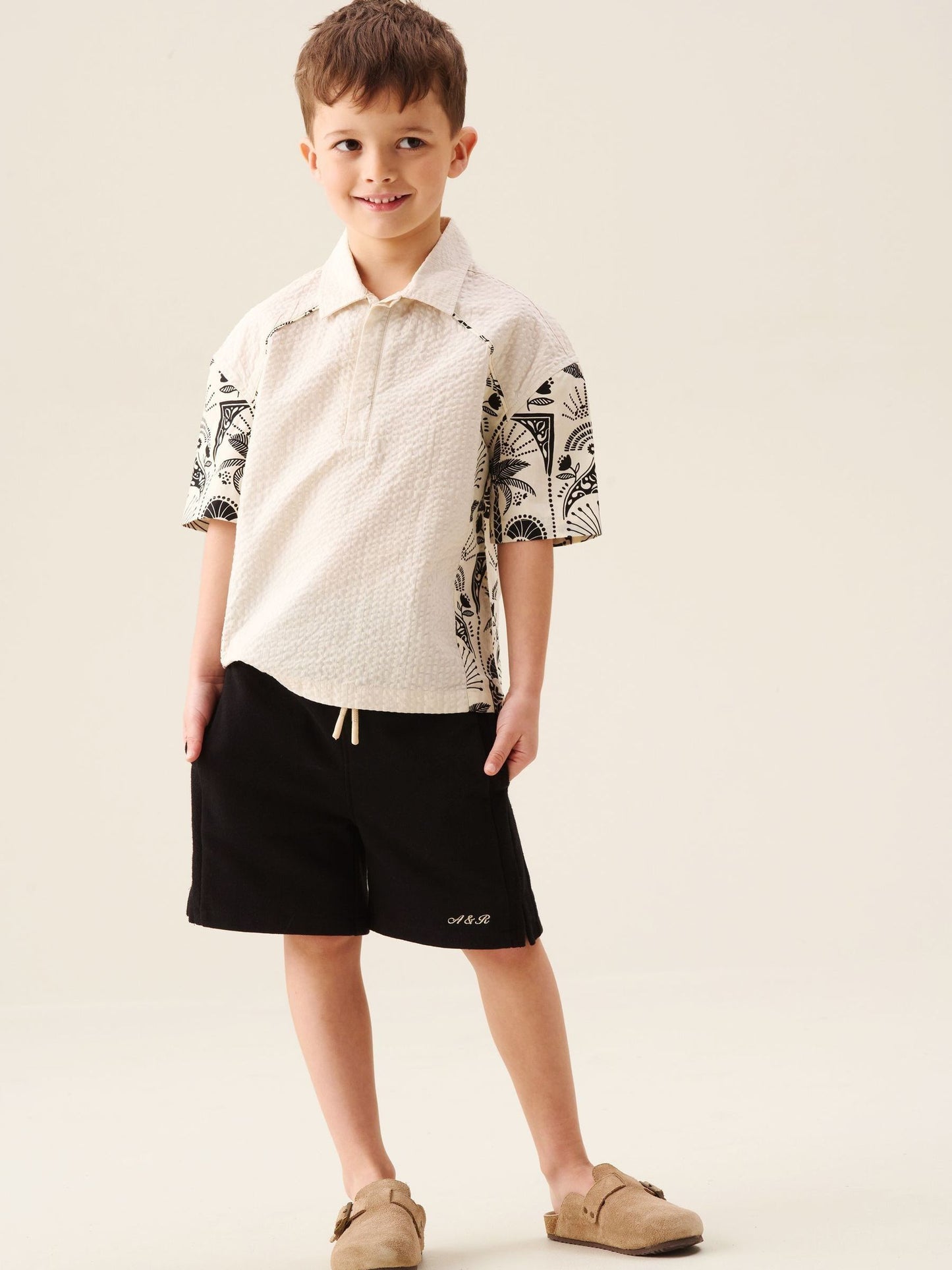 Dsiney Kidz - Angel & Rocket Cream Regan Cut And Sew Stripe Palm Shirt image 4