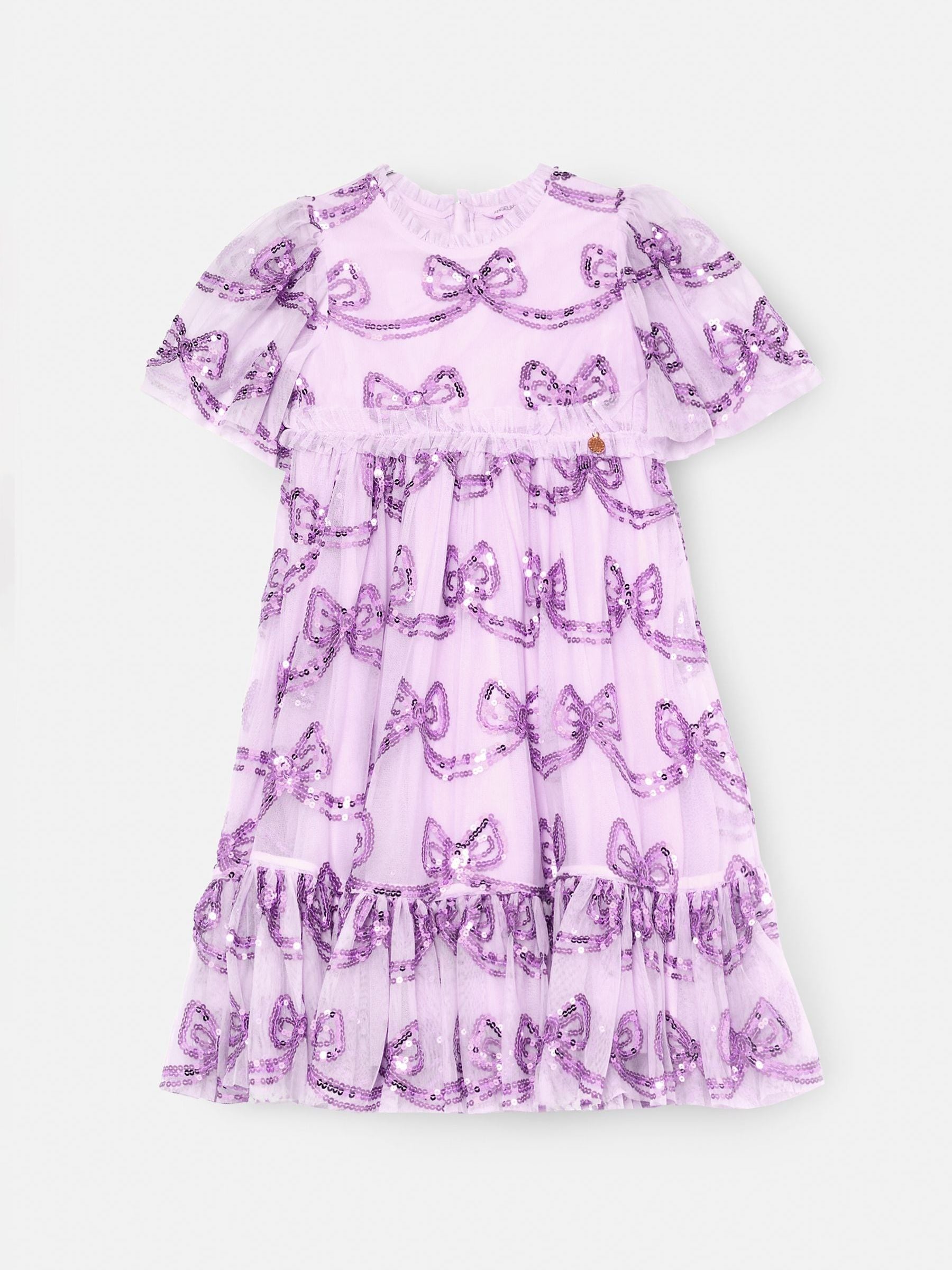 Angel & Rocket Purple Delta Bow Sequin Mesh Dress image 10