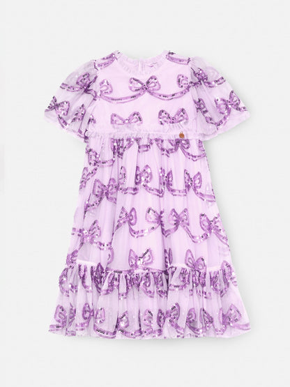 Angel & Rocket Purple Delta Bow Sequin Mesh Dress image 10